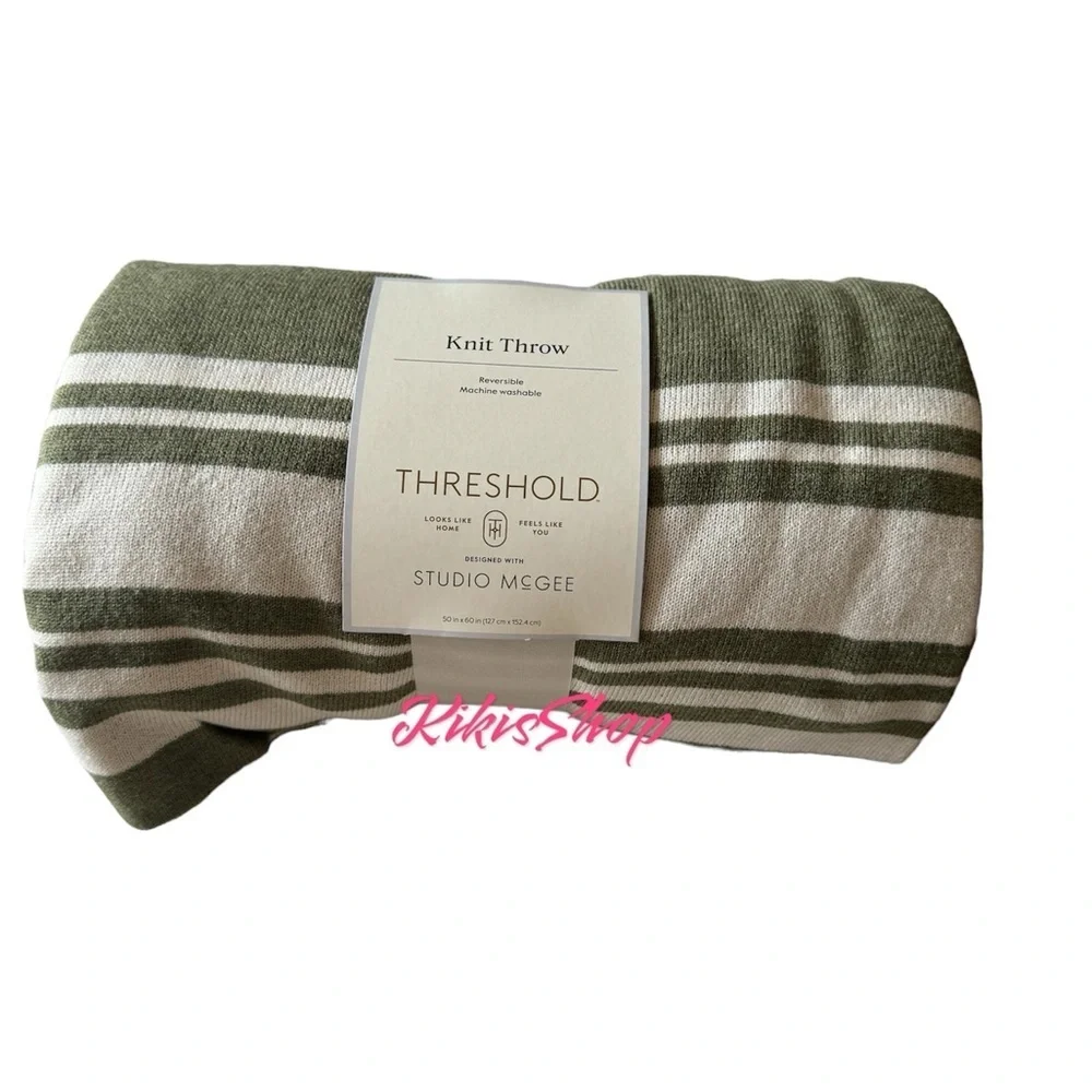 Studio McGee Framed Jacquard Knit Throw Blanket Sage Green/Cream